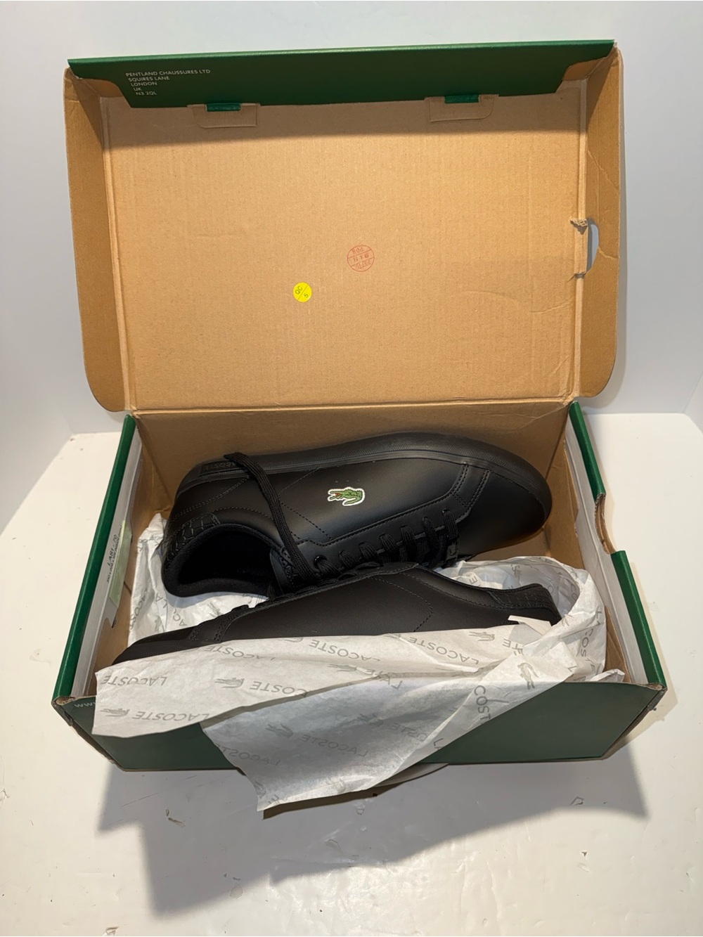 Lacoste Powercourt Leather Sneakers Men 8.5 Black Low Top Logo Casual Shoes - Picture 6 of 9